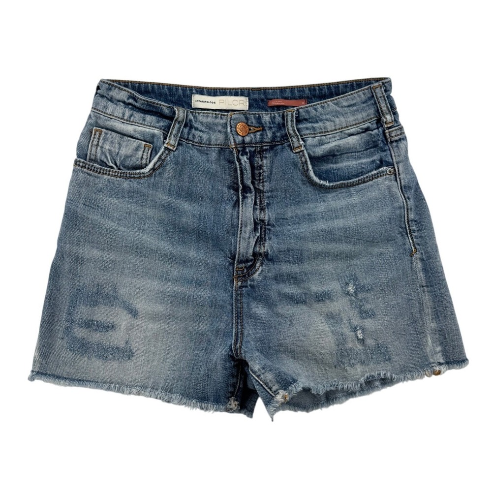 Anthropologie Pilcro Denim Shorts Women 28 Blue Excellent High Rise Frayed Hem